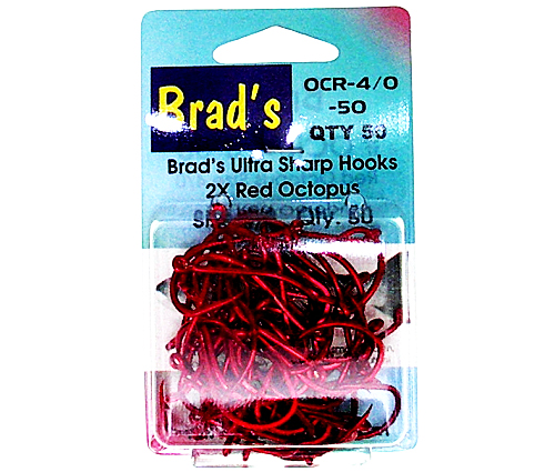 Brad's Killer Size 5/0 Octopus Hooks, Red, 50-Pack