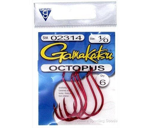 Gamakatsu 02608-Fr Octopus Loose Hooks, 7-Pack, Size 4, Red